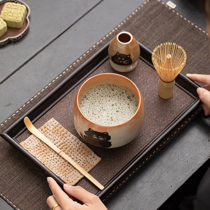 Black Cat Ceremonial Matcha Tools Set With Top - Grade Ceremonial Matcha - Tea and Whisk