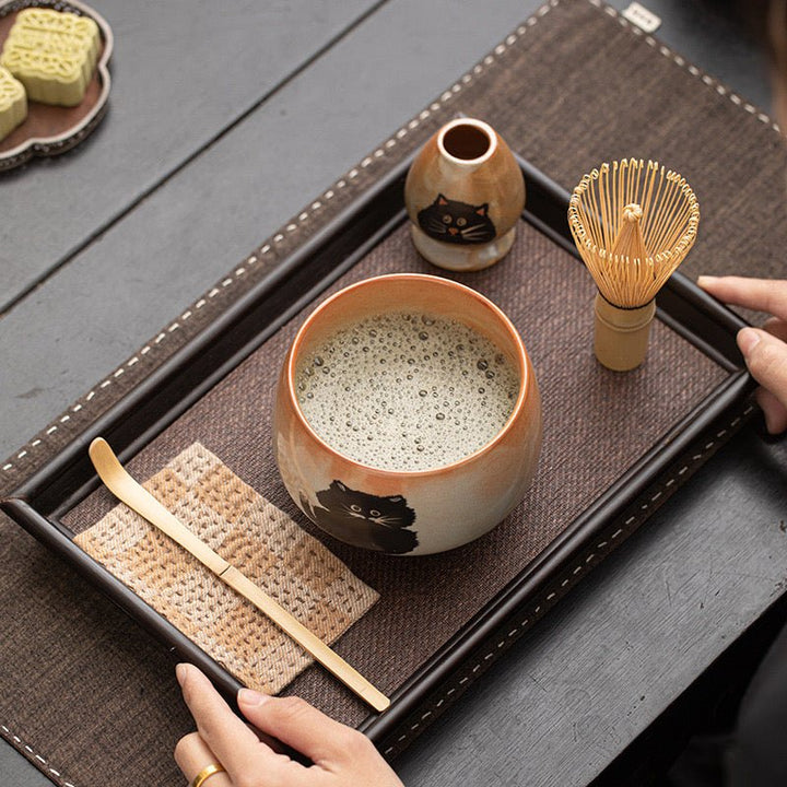 Black Cat Ceremonial Matcha Tools Set With Top - Grade Ceremonial Matcha - Tea and Whisk