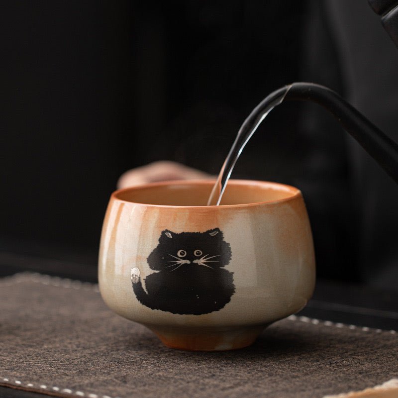 Black Cat Ceremonial Matcha Tools Set With Top - Grade Ceremonial Matcha - Tea and Whisk
