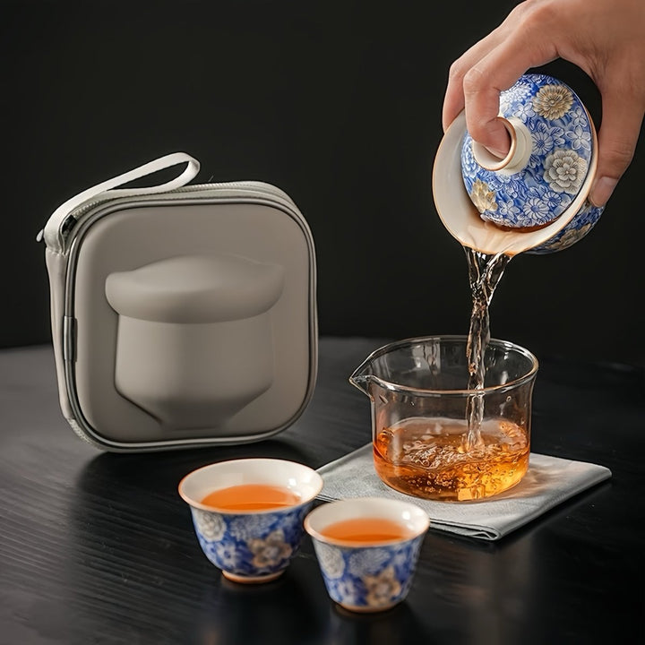Blue Flowers Garden Gaiwan Travel Tea Set - Tea and Whisk