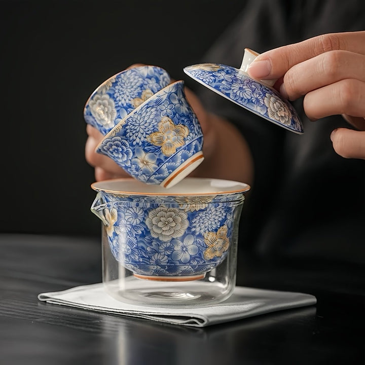 Blue Flowers Garden Gaiwan Travel Tea Set - Tea and Whisk