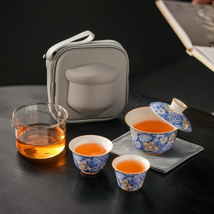Blue Flowers Garden Gaiwan Travel Tea Set - Tea and Whisk