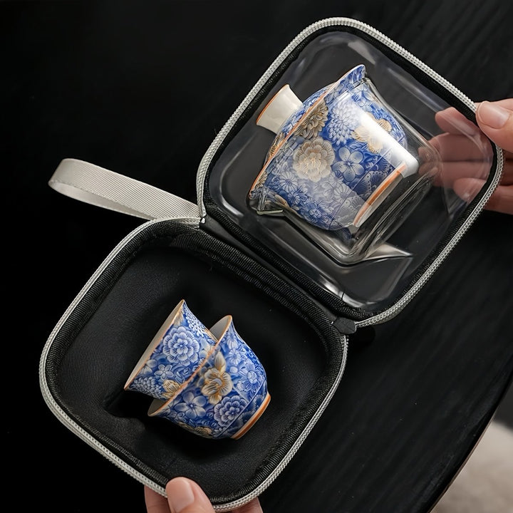 Blue Flowers Garden Gaiwan Travel Tea Set - Tea and Whisk