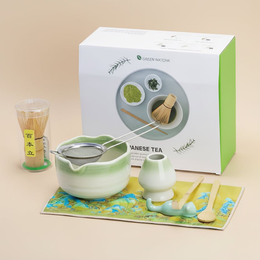 Set Matcha Completo 4 Pezzi In Bambù - Frusta, Ciotola 450ml, Portafrusta E Misurino - Kit Cerimonia Del Tè Con Scopa E Ciotola, Verde Matcha