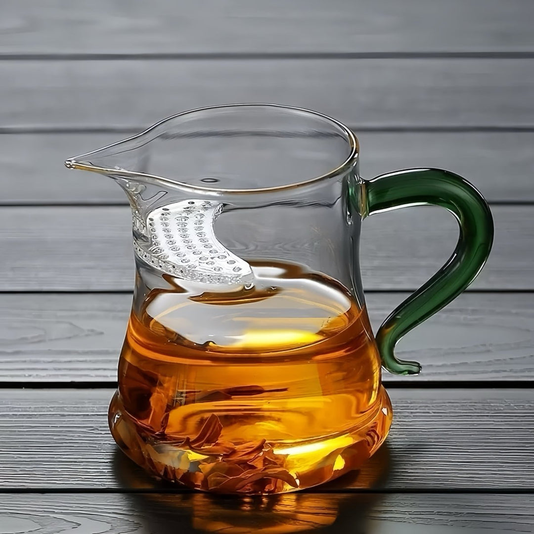 Emerald Green - Glass Tea Brewer / Fairness Cup with Strainer - Tea and Whisk