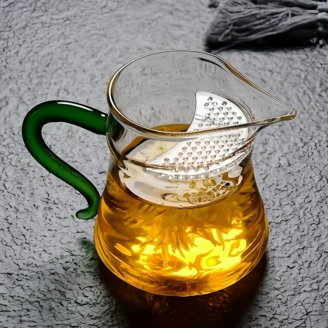 Emerald Green - Glass Tea Brewer / Fairness Cup with Strainer - Tea and Whisk