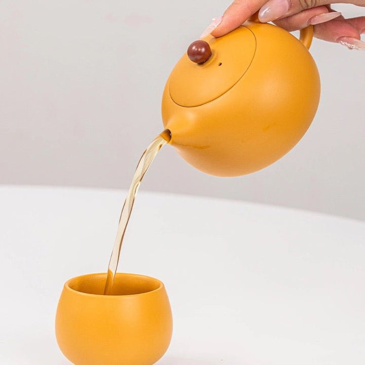Golden Serenity - Yellow Yixing Clay Teapot with 2 Cups Set - Tea and Whisk