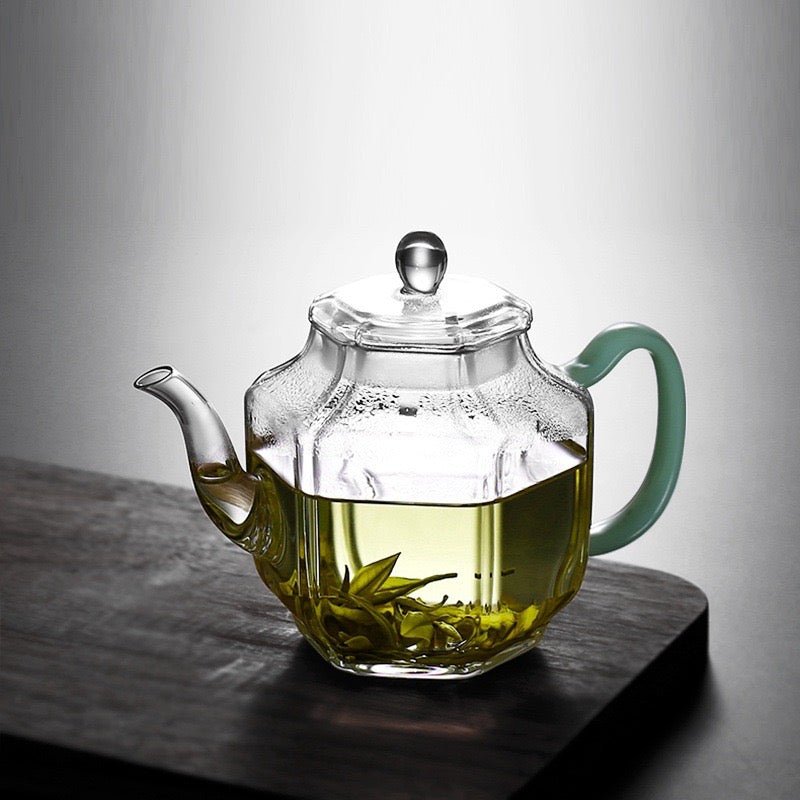 Green Jade Handle Glass Teapot - Tea and Whisk
