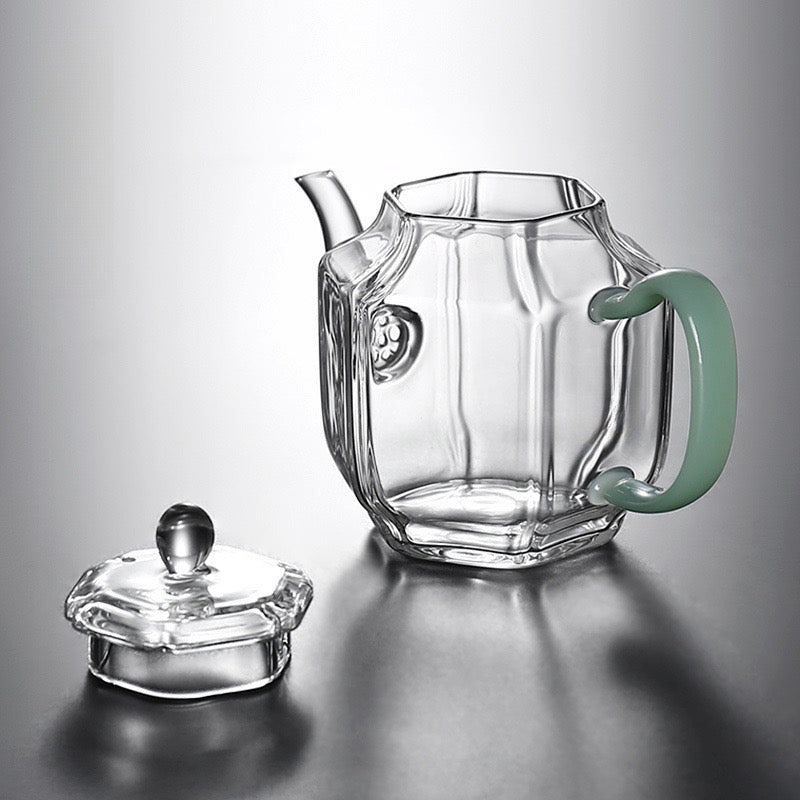 Green Jade Handle Glass Teapot - Tea and Whisk