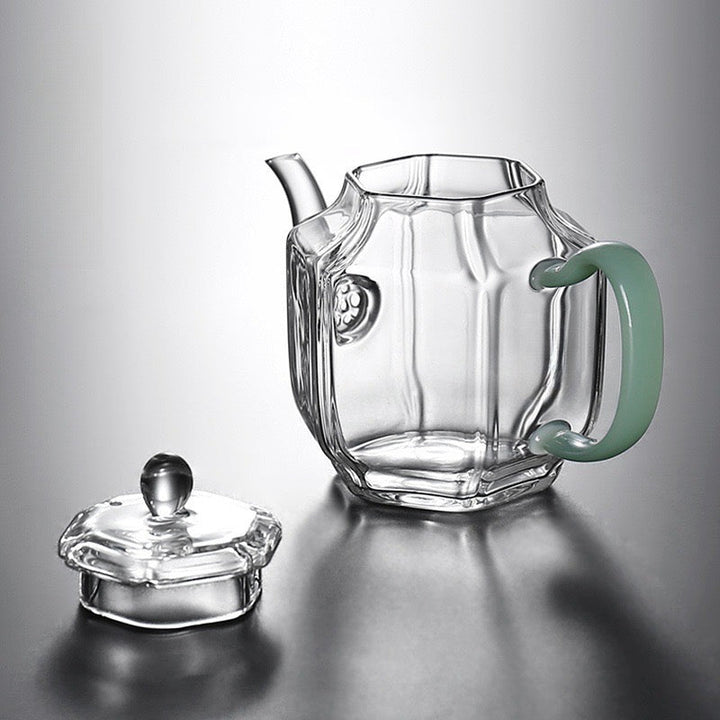 Green Jade Handle Glass Teapot - Tea and Whisk