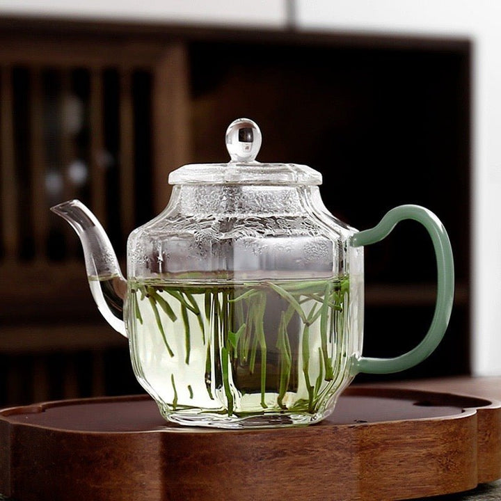 Green Jade Handle Glass Teapot - Tea and Whisk