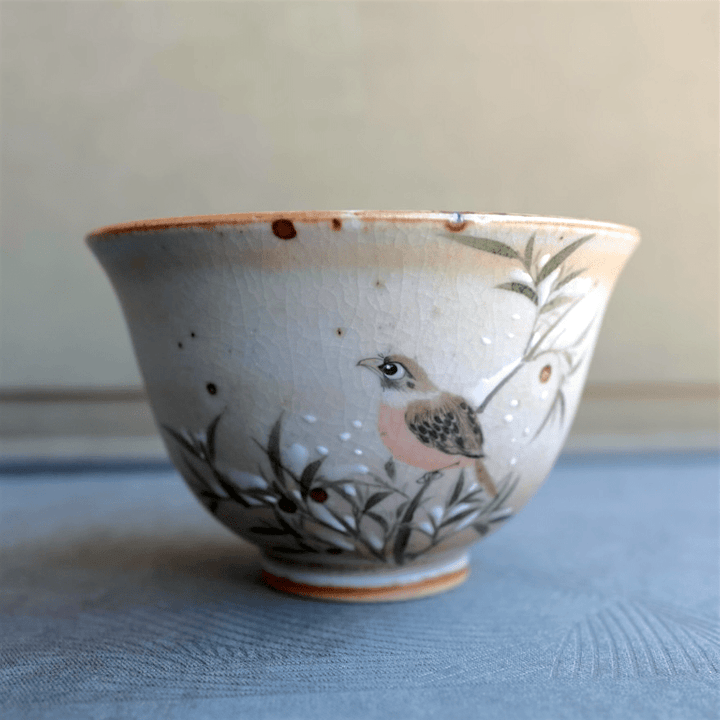 Hand - Painted Ember Songbird Jingdezhen Teacups - Tea and Whisk