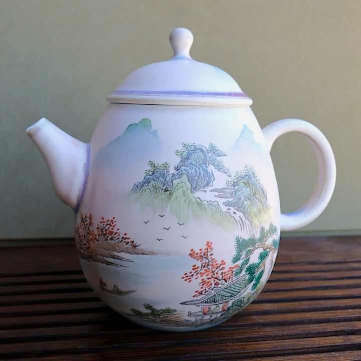 Hand - Painted Misted Mountain Jingdezhen Teapots - Tea and Whisk