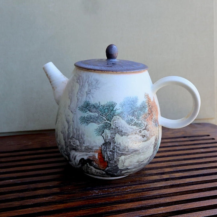 Hand - Painted Misted Mountain Jingdezhen Teapots - Tea and Whisk