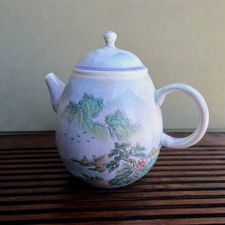 Hand - Painted Misted Mountain Jingdezhen Teapots - Tea and Whisk