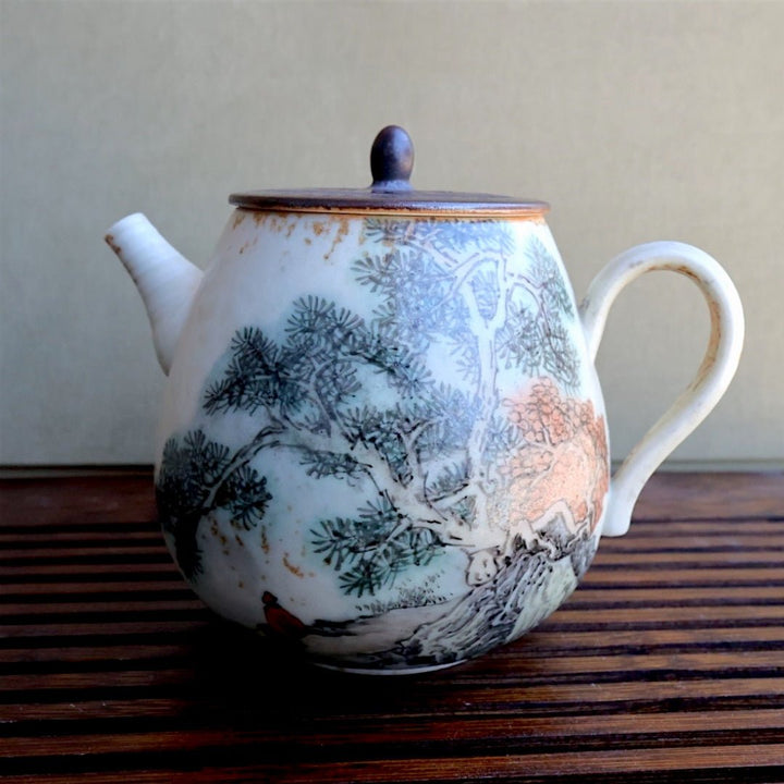 Hand - Painted Misted Mountain Jingdezhen Teapots - Tea and Whisk