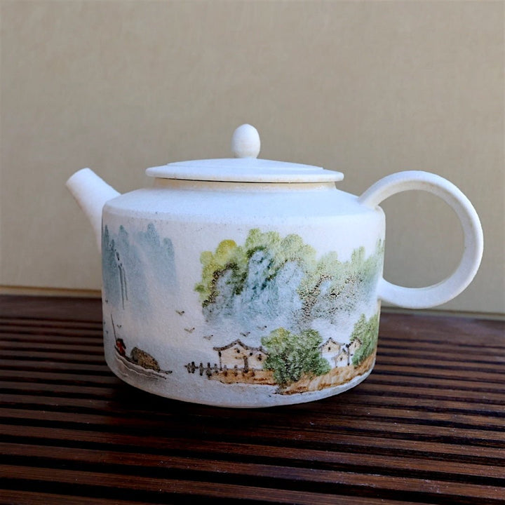 Hand - Painted Misted Mountain Jingdezhen Teapots - Tea and Whisk
