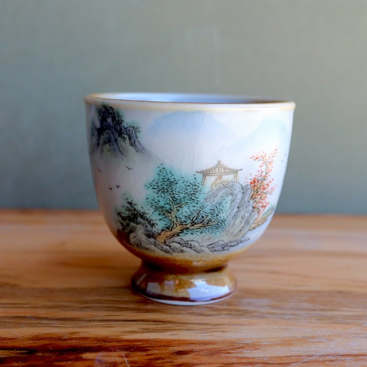 Jingdezhen Hand - Painted “Pavilion” Tea Set - Tea and Whisk