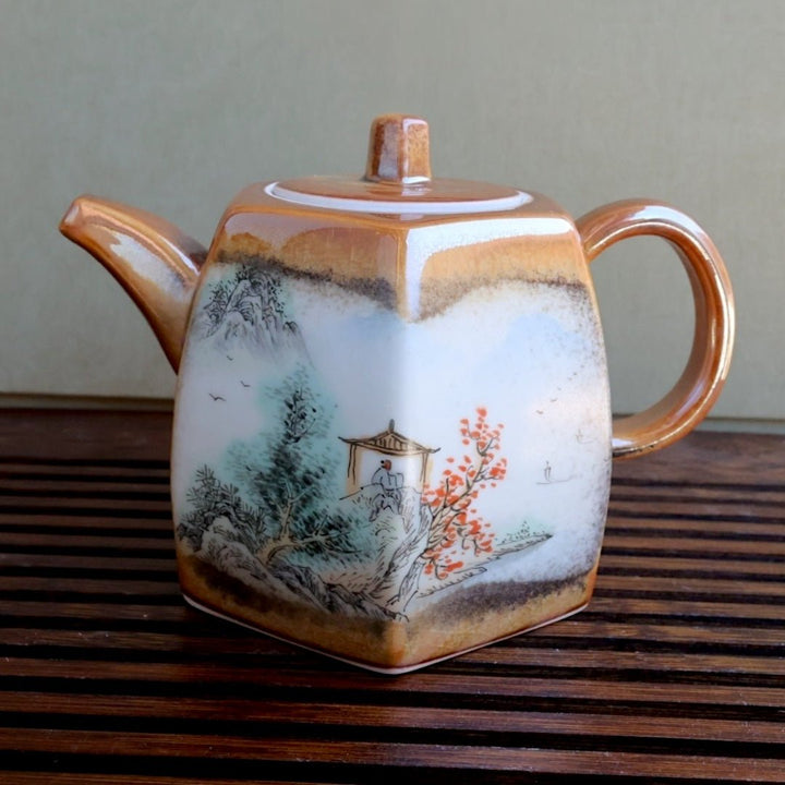 Jingdezhen Hand - Painted “Pavilion” Tea Set - Tea and Whisk