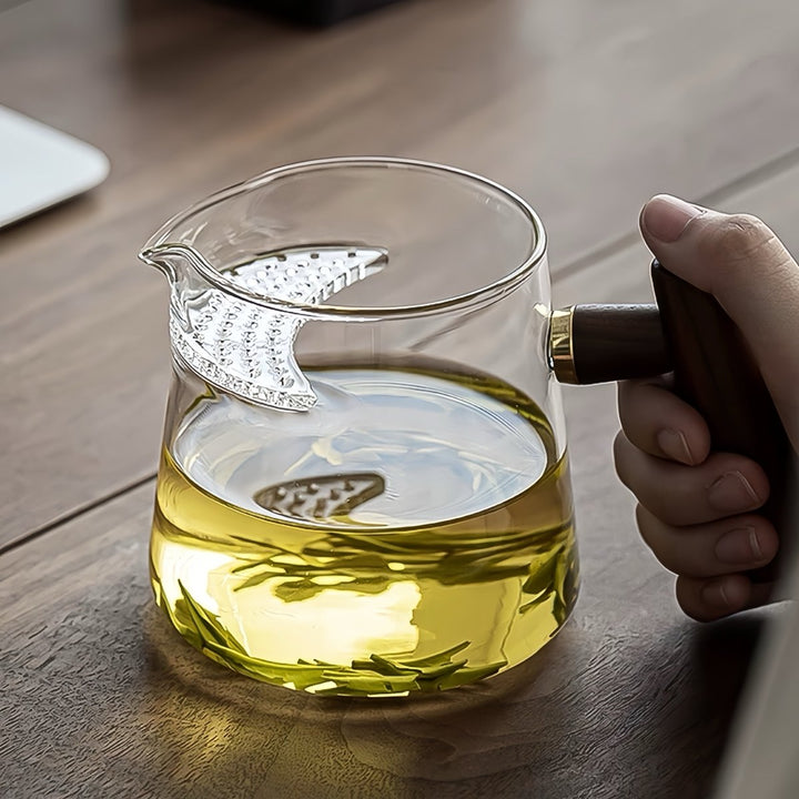 Lunar Elegance Glass Tea Brewer / Fairness Cup with Walnut Wooden Handle - Tea and Whisk
