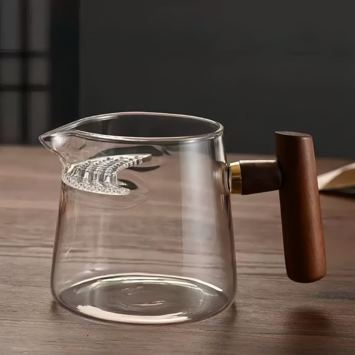 Lunar Elegance Glass Tea Brewer / Fairness Cup with Walnut Wooden Handle - Tea and Whisk