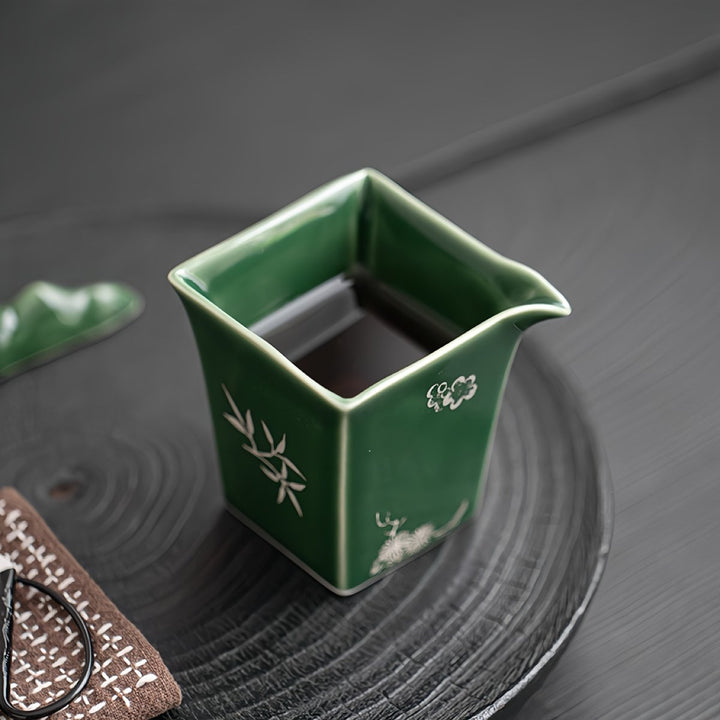 Qingli Glazed Gaiwan with Handcrafted Silver Flowers - Tea and Whisk