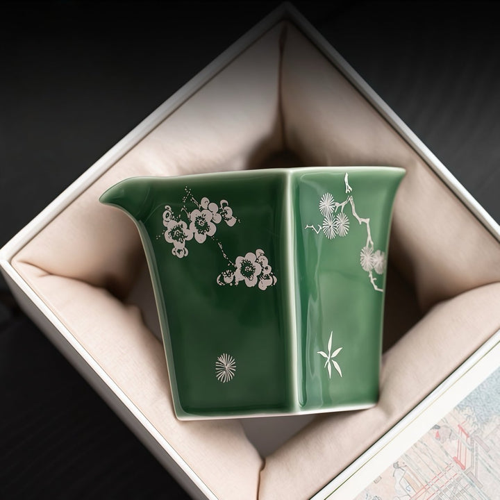 Qingli Glazed Gaiwan with Handcrafted Silver Flowers - Tea and Whisk