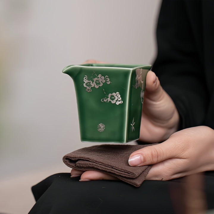 Qingli Glazed Gaiwan with Handcrafted Silver Flowers - Tea and Whisk
