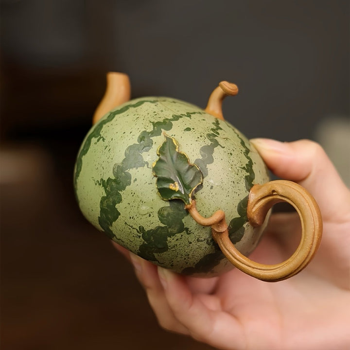 Sweet Emerald Melon - Handmade Yixing Clay Teapot Set of 3 - Tea and Whisk