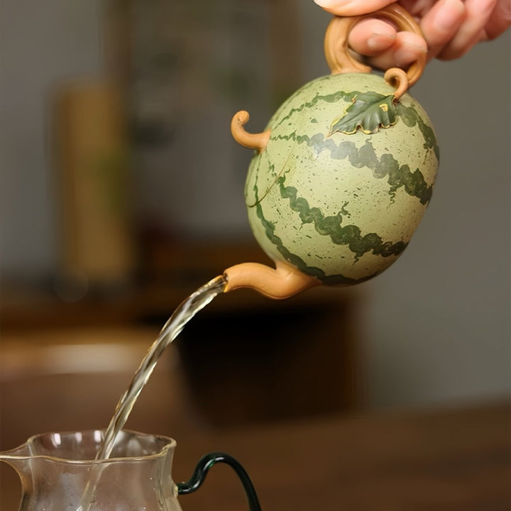 Sweet Emerald Melon - Handmade Yixing Clay Teapot Set of 3 - Tea and Whisk
