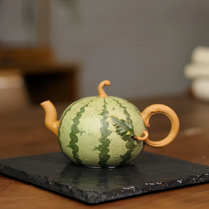 Sweet Emerald Melon - Handmade Yixing Clay Teapot Set of 3 - Tea and Whisk