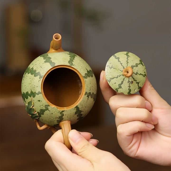 Sweet Emerald Melon - Handmade Yixing Clay Teapot Set of 3 - Tea and Whisk
