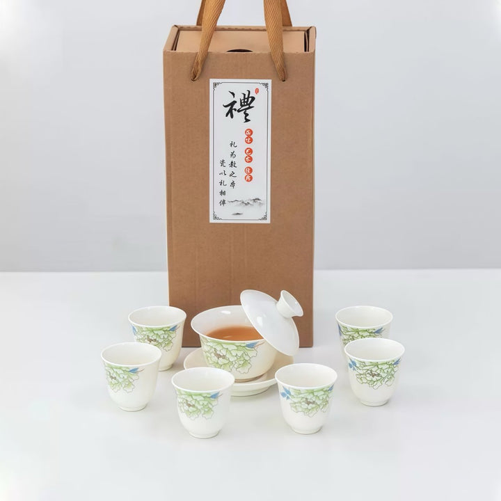 White Peony Premium Gaiwan with 6 Cups Set - Tea and Whisk