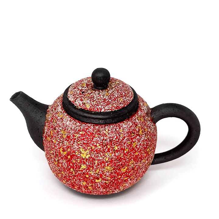 Red Golden Foil Wood-fired Teapot (round lid handle)