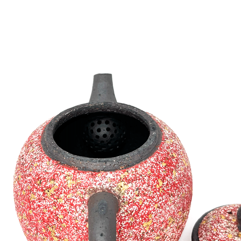 Red Golden Foil Wood-fired Teapot (round lid handle)