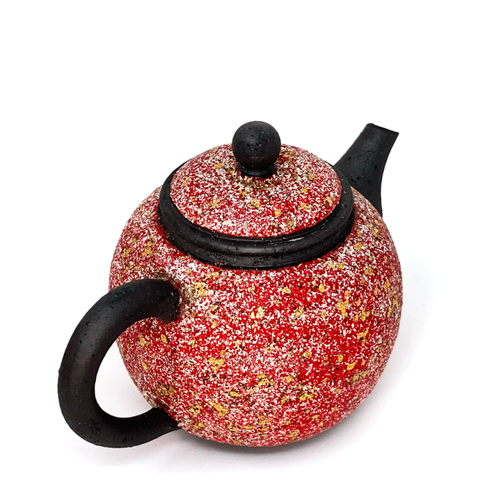 Red Golden Foil Wood-fired Teapot (round lid handle)