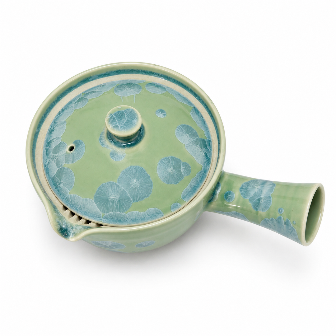 Frost Bloom -Japanese Kyoto Ice Crystal Glaze Kyusu Teapot