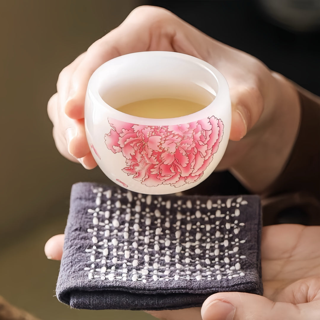Red Peony Liuli Gaiwan with Two Teacups Set of 3 in a Gift Box