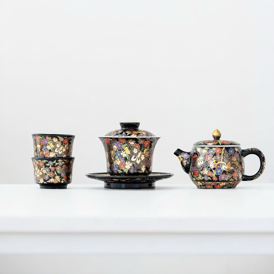 Royal Black Teapot and Gaiwan Set with 2 Teacups