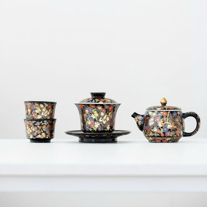 Royal Black Teapot and Gaiwan Set with 2 Teacups