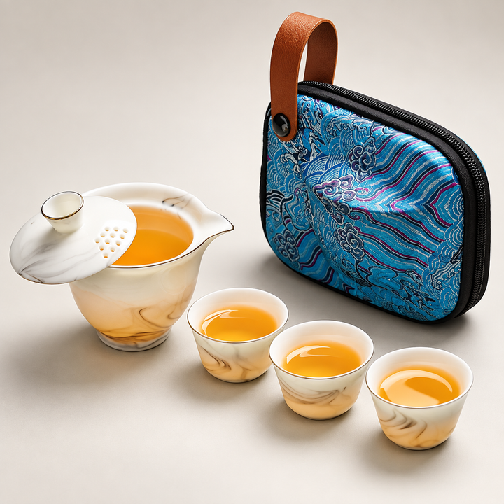 Cloudveil Mist Premium Butter White Porcelain Journey Tea Set