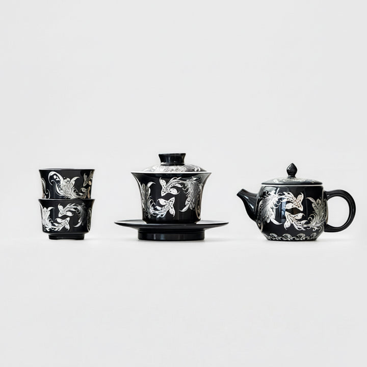 Royal Black Teapot and Gaiwan Set with 2 Teacups