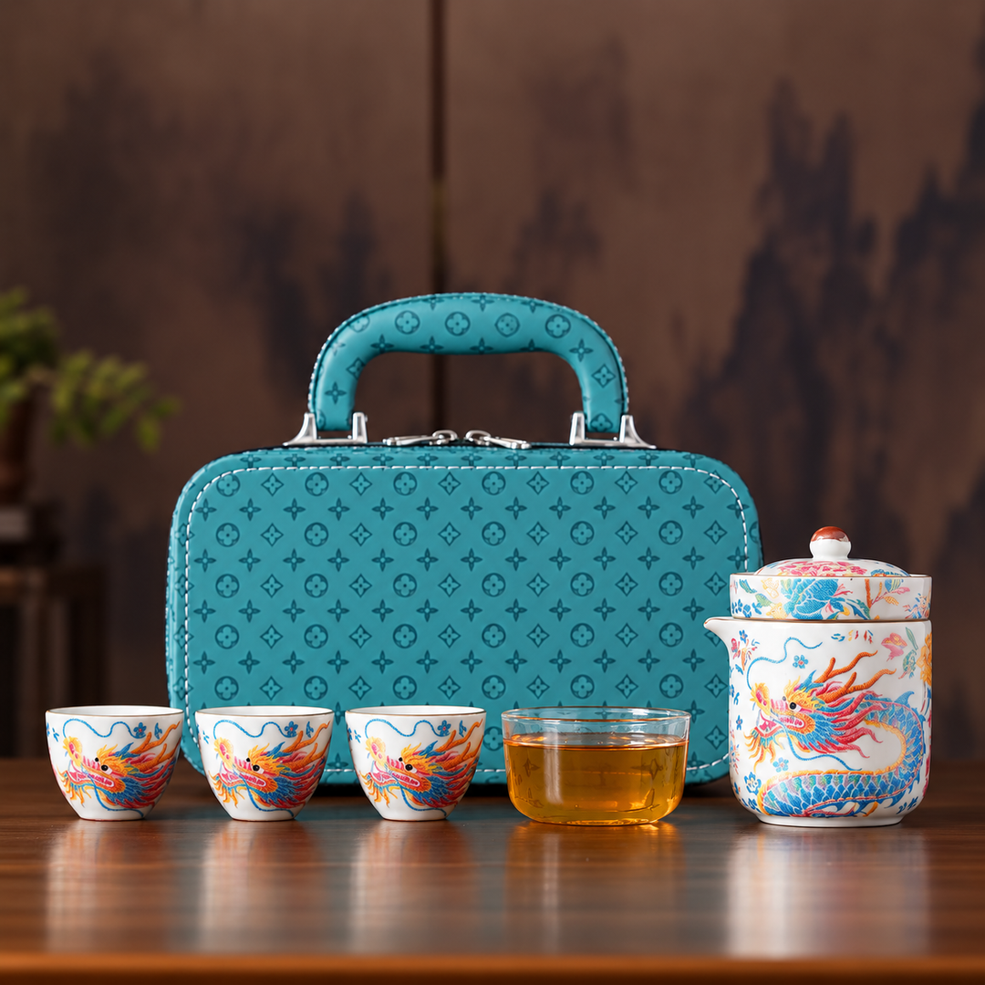 Gilded Brocade Premium Porcelain Travel Tea Set