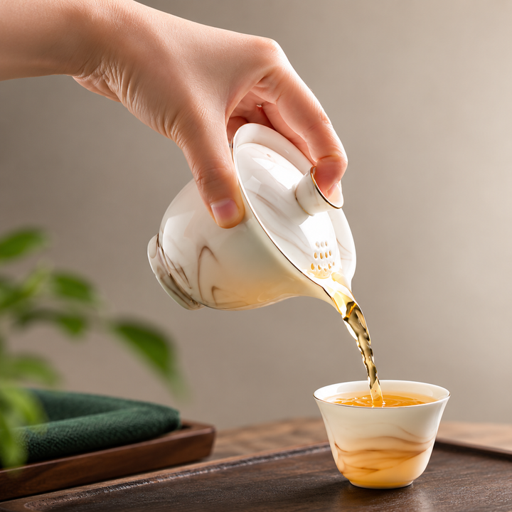 Cloudveil Mist Premium Butter White Porcelain Journey Tea Set