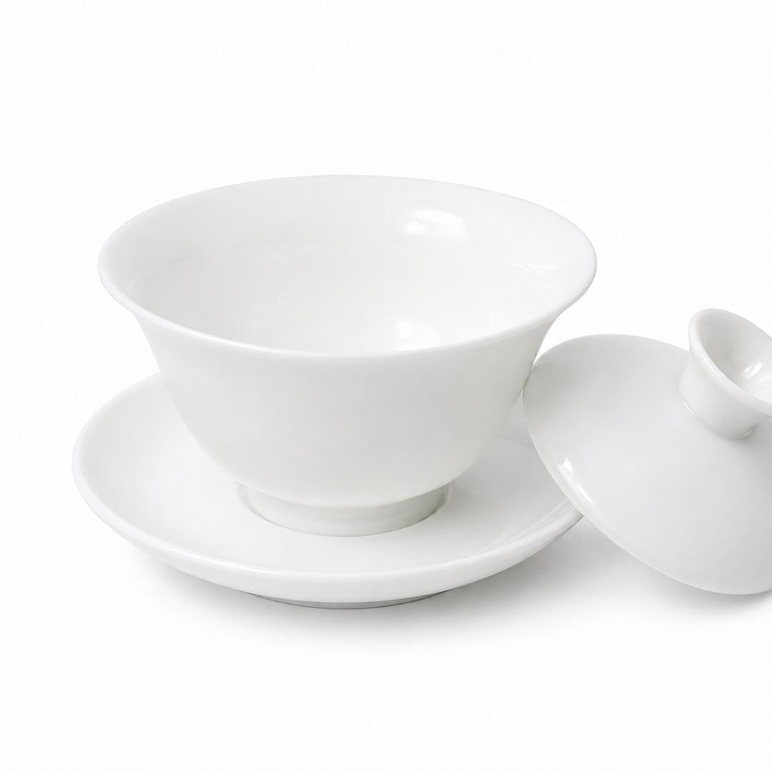 Jingdezhen “Peony Bell” Pure White Jade Porcelain Gaiwan