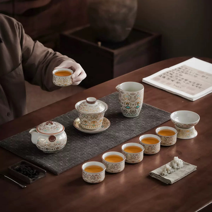 Celestial Radiance - Premium Ru Kiln Teapot and Gaiwan Complete Tea Set