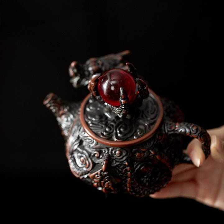 Flaming Pearl Dragon - Master Handcrafted Purple Clay Teapot