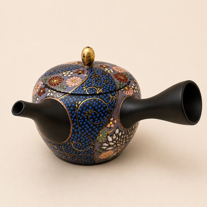 Midnight Bloom -Japanese Tokoname Master Hand-painted Kyusu