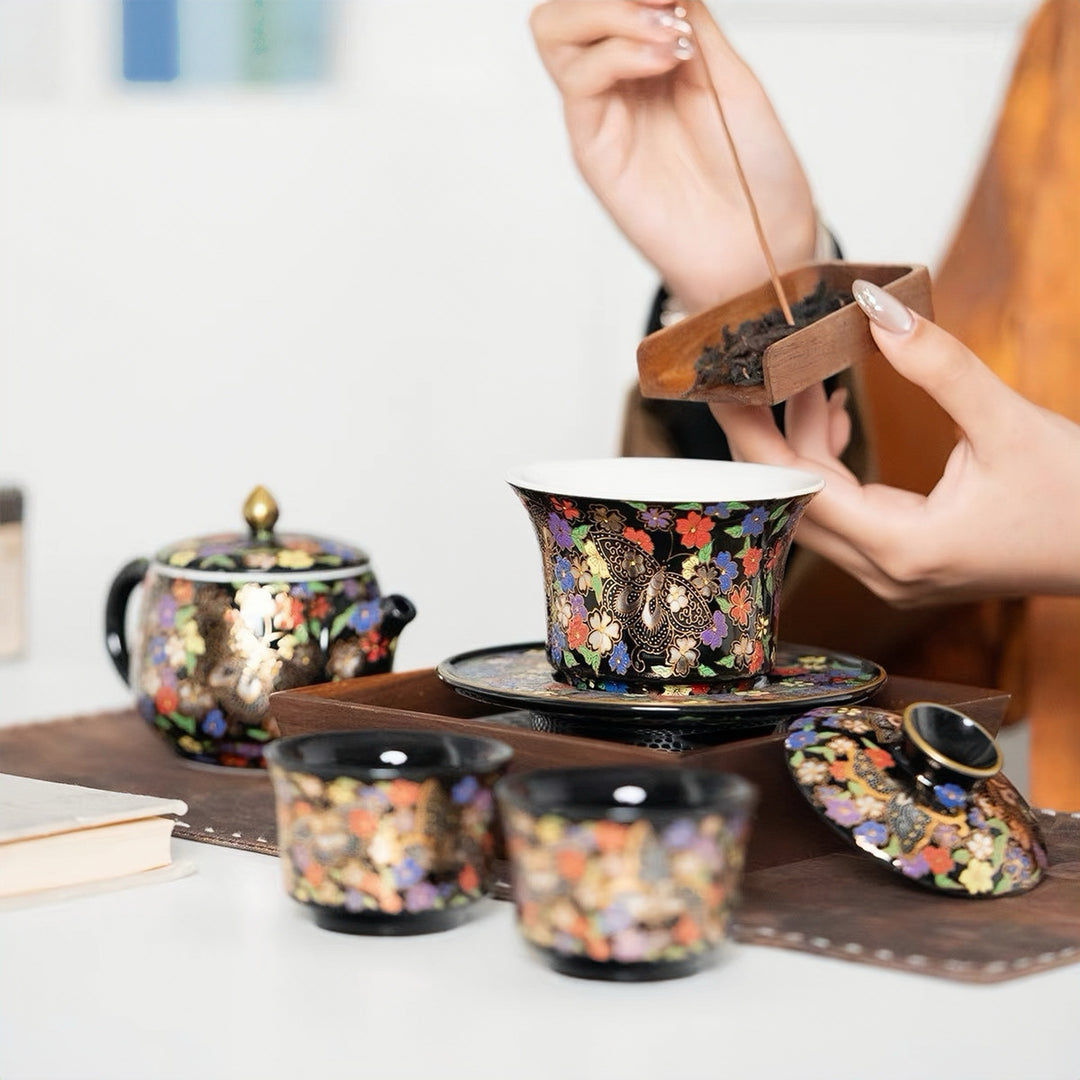 Royal Black Teapot and Gaiwan Set with 2 Teacups