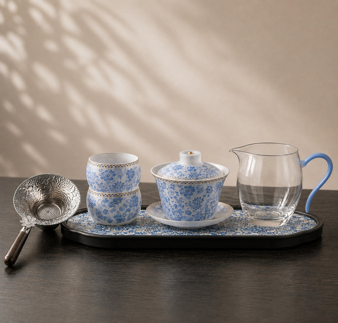 Blue Blossom -Liuli Gaiwan Complete Gongfu Tea Set